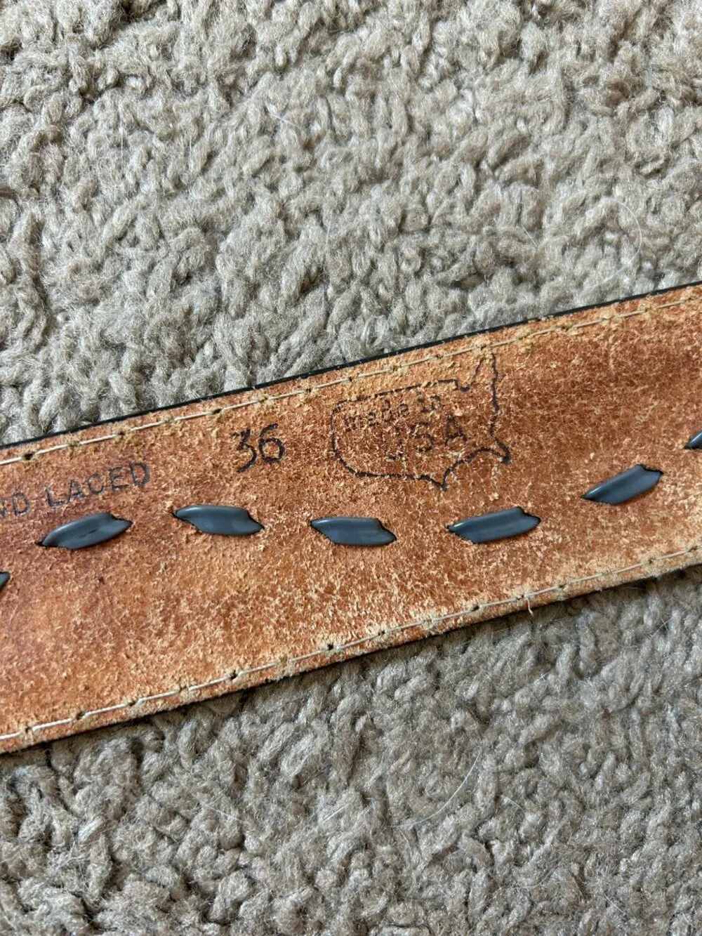 Vintage Tooled Laced Leather Western Belt Black No Buckle 36